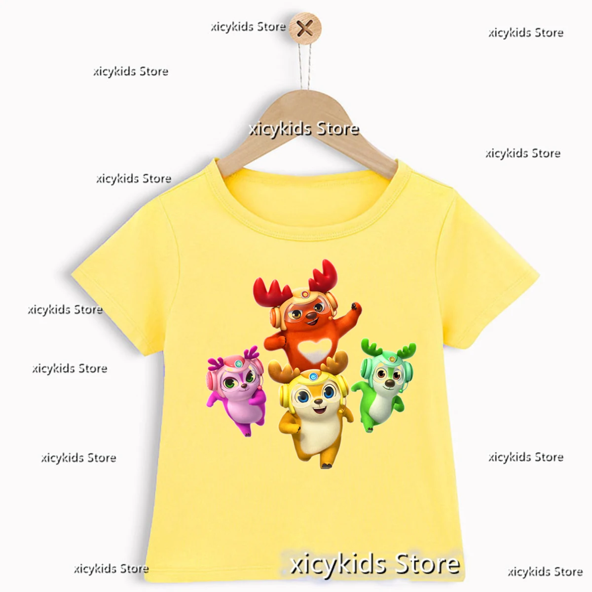 Fashiona New Boys T-Shirt Anime Deer Squad Cartoon Print Kids Tshirt Cute Pink Girl T Shirt O-Neck Short Sleeved Top1-13yeas Old