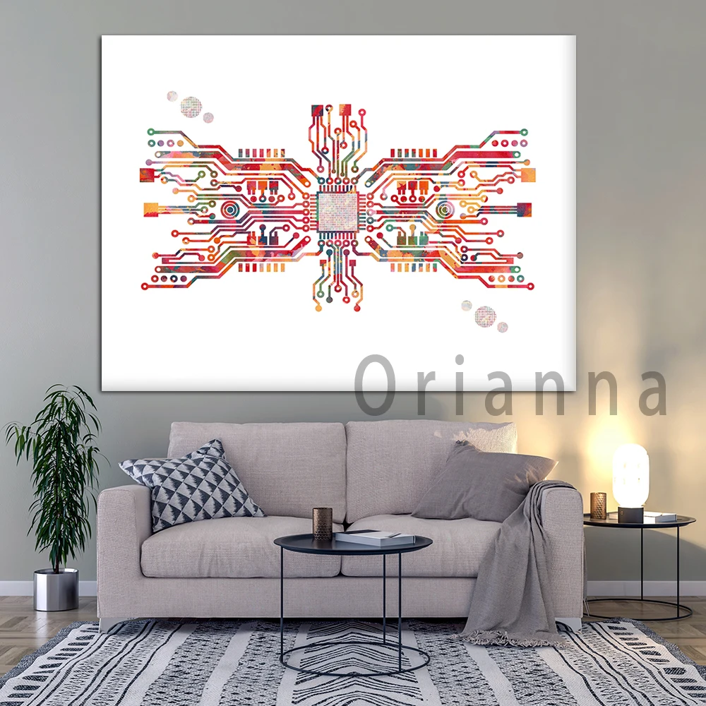 Computer Watercolor Prints Circuit Board Science Art Poster Electronics Hd Wall Art Motherboard Home Decoration Canvas Paintings