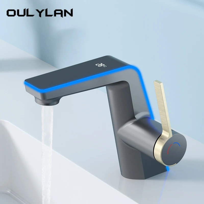 High-end Temperature Display Basin Faucet LED Light 2 Modes Sprayer Hot Cold Water Sink Mixer Wash Tap Single Hole For Bathroom