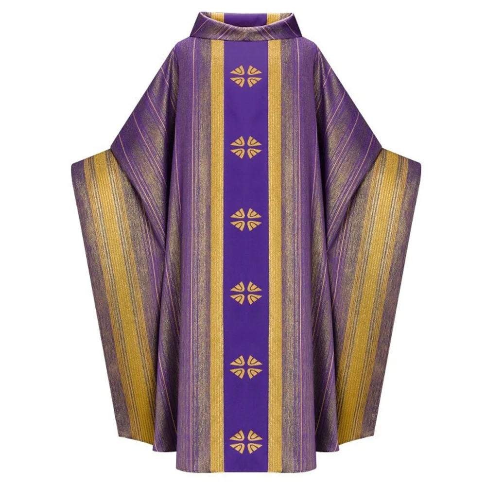 Long Cassocks for Clergy Men Priest Costume Pullover Prayer Robe Men Vestments Printed Chasuble and Stole Christian Priest Robe