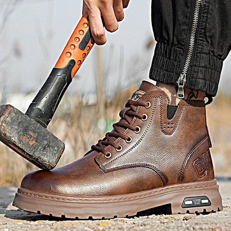 

outdoor waterproof safety shoes with steel toe puncture proof high leather boots industrial construction Indestructible Shoes