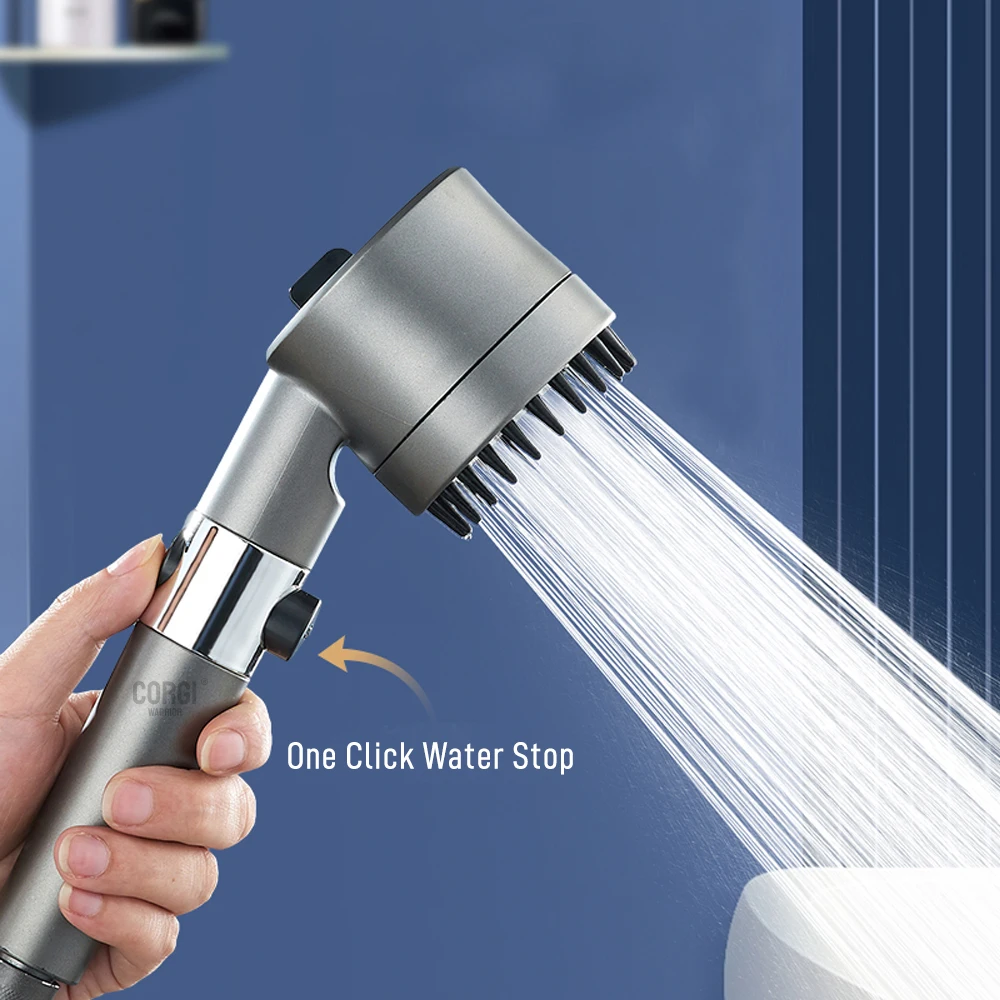 Handheld Showerhead Multifunctional Massage One Button High Pressure Adjustment Filtered Shower Head with 1.4m Hose and Holder