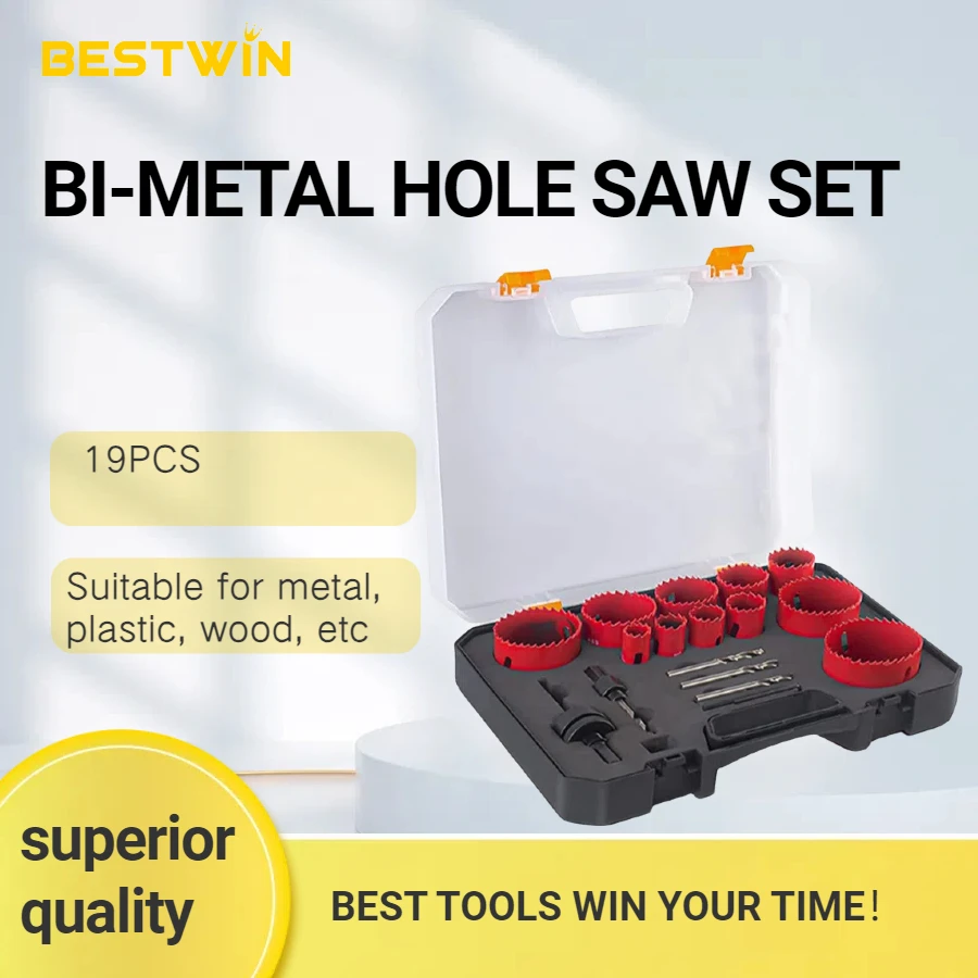 

19Pcs Hole Saw Kit 19-68mm M42 Bi-Metal Hole Saw Cutter Drill Bits Set with Mandrels for Soft Metal Sheet,Wood,Drywall,Aluminum