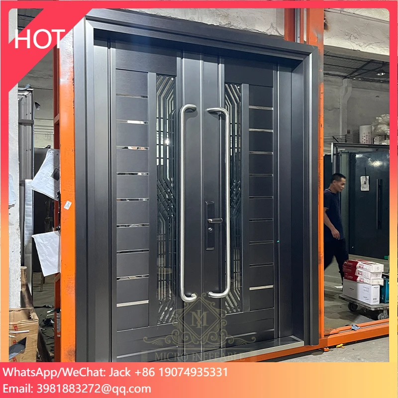 

Европейский стиль, современный дизайн, передняя внешняя двойная защитная дверь из нержавеющей стали