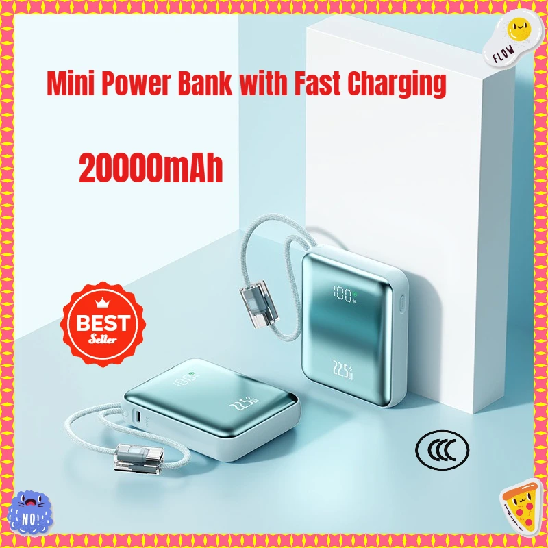 

Mini Power Bank with Fast Charging and Built-in Cable 20000mAh Portable Compact Ultra-thin High Capacity Power Bank