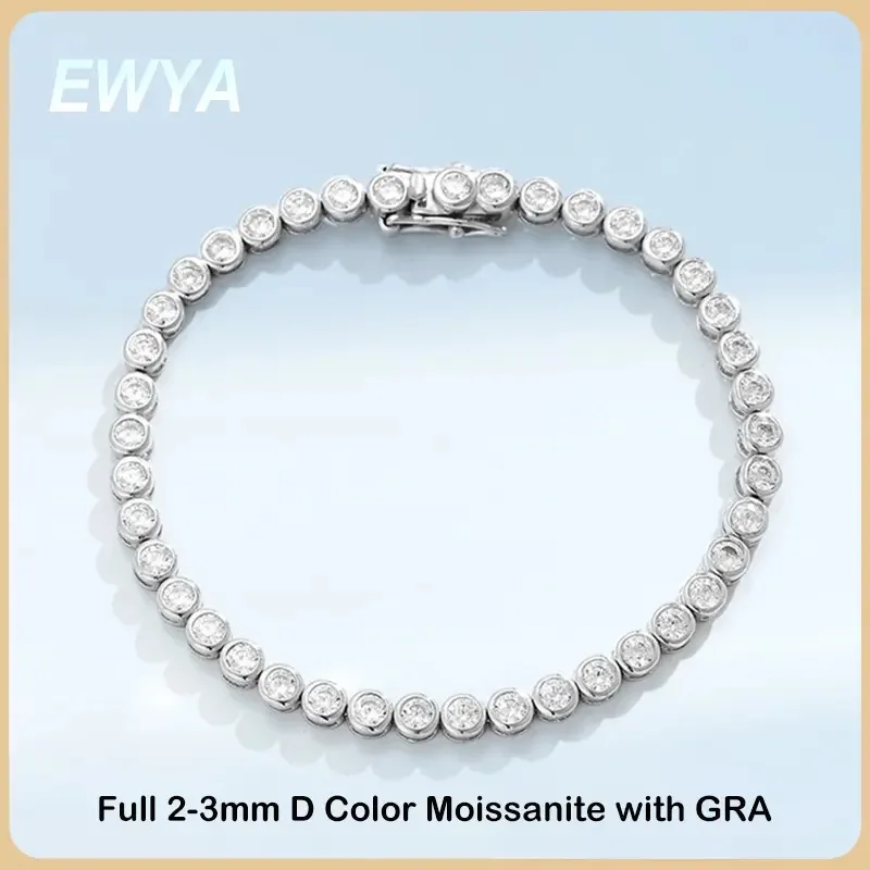 EWYA GRA Certified D Color 2-3mm bracciale Tennis Moissanite completo per donna S925 bracciali a maglie con diamanti a bolle placcati argento 18K