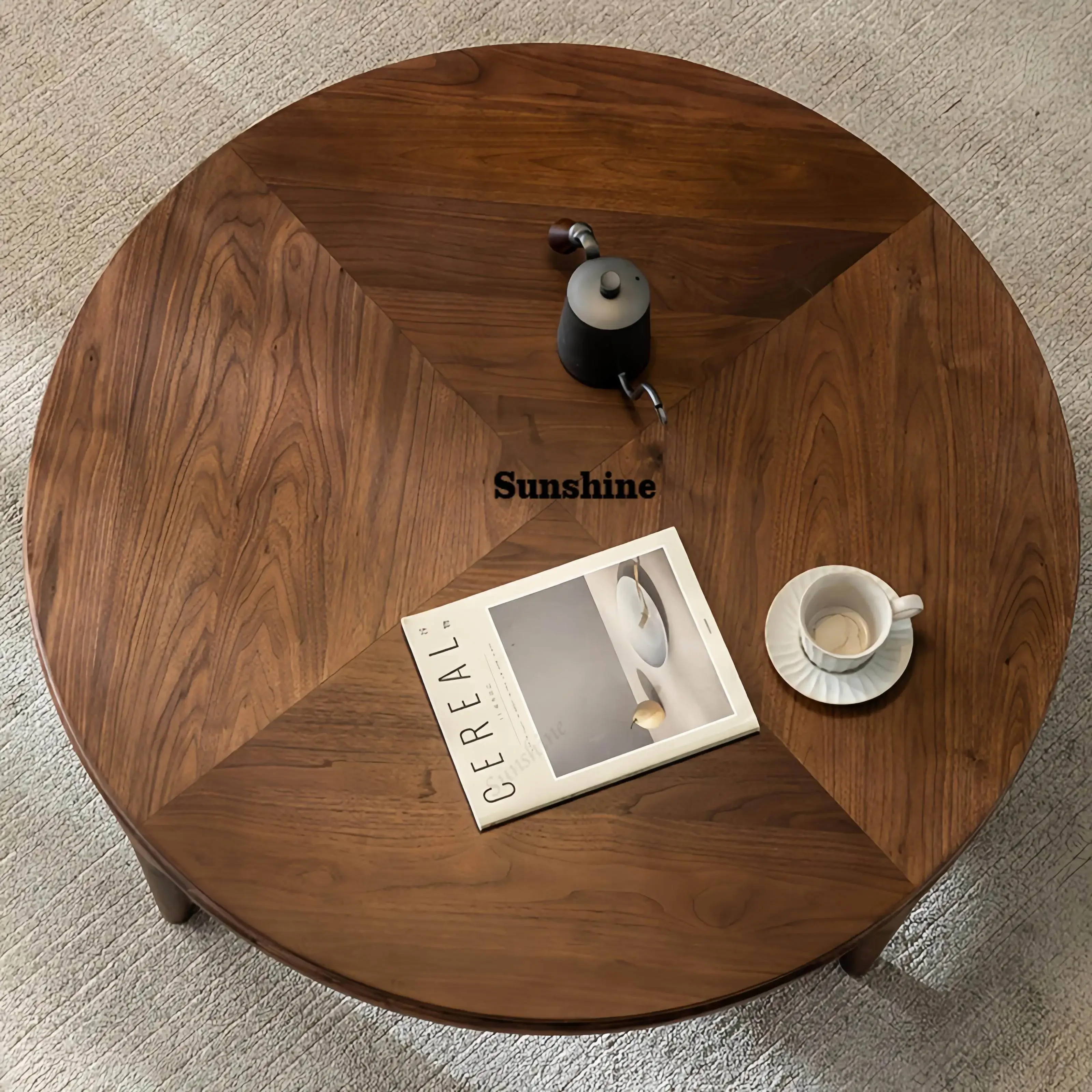 

New Chinese solid wood round coffee table light luxury villa size living room tea table FT