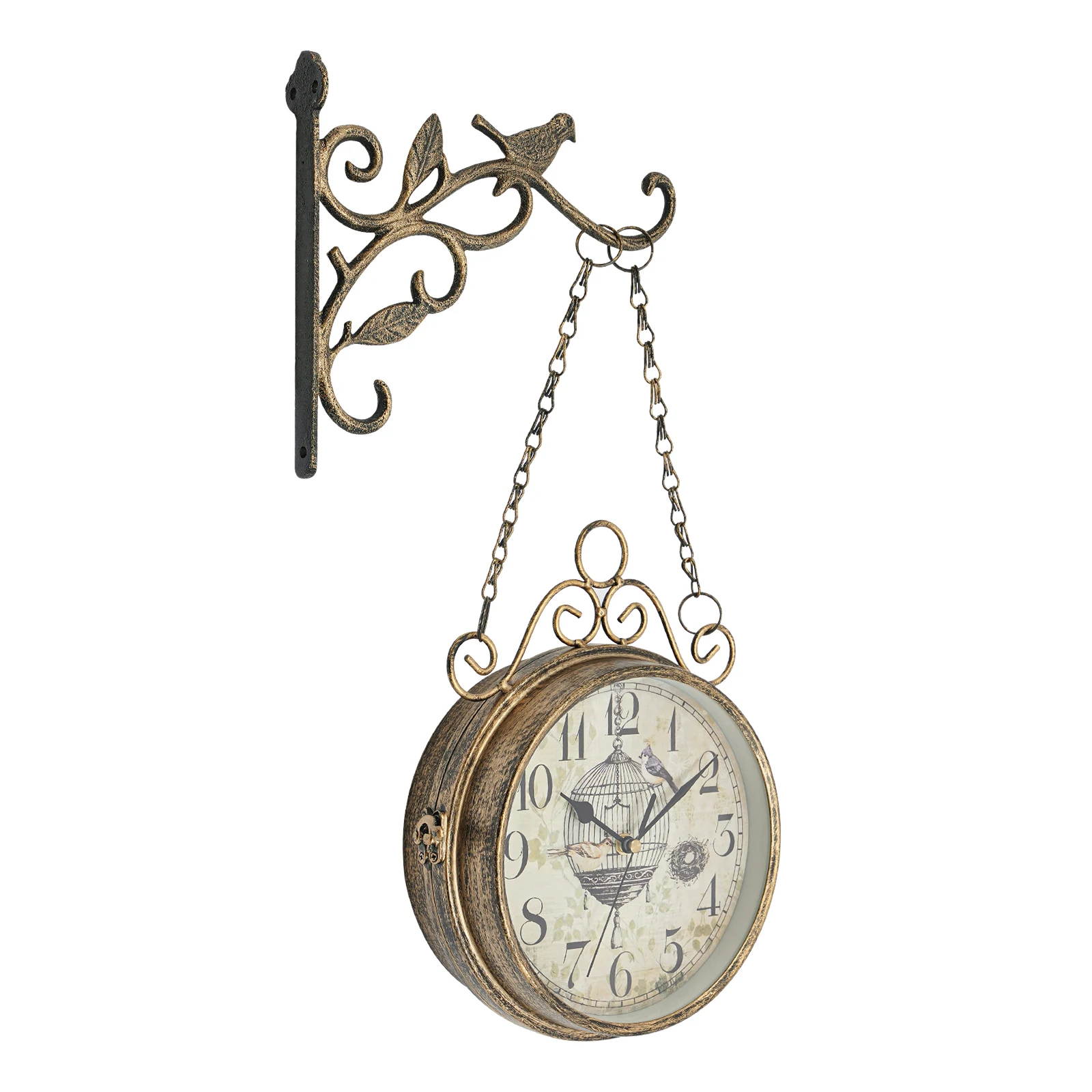 17.72*12.6in Vintage&Elegant Wall Clock Decoration Indoor Numbers+ Pointers Double-sided Wall Clock with Glass Dial