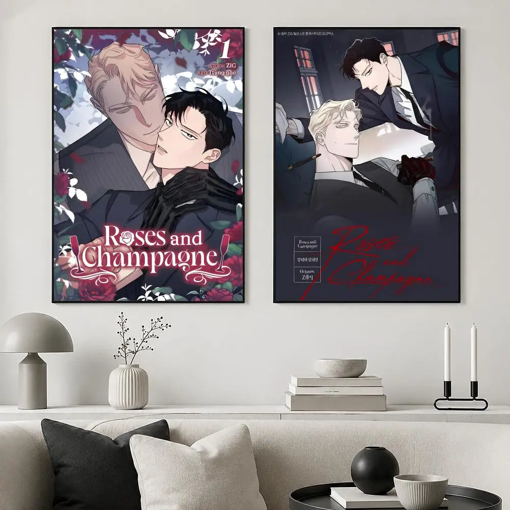 Anime R-Roses And Champagne Poster posters for bedrooms and living rooms high definition cartoon movie-themed wall art.