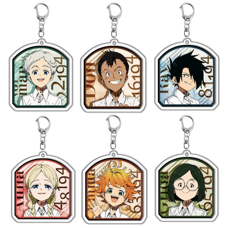 الكرتون وعد نيفرلاند إيما نورمان أنيمي الشكل سلسلة مفاتيح مصنوعة من الأكريليك على ظهره قلادة مجوهرات حقيبة ساحرة اكسسوارات الهدايا #1