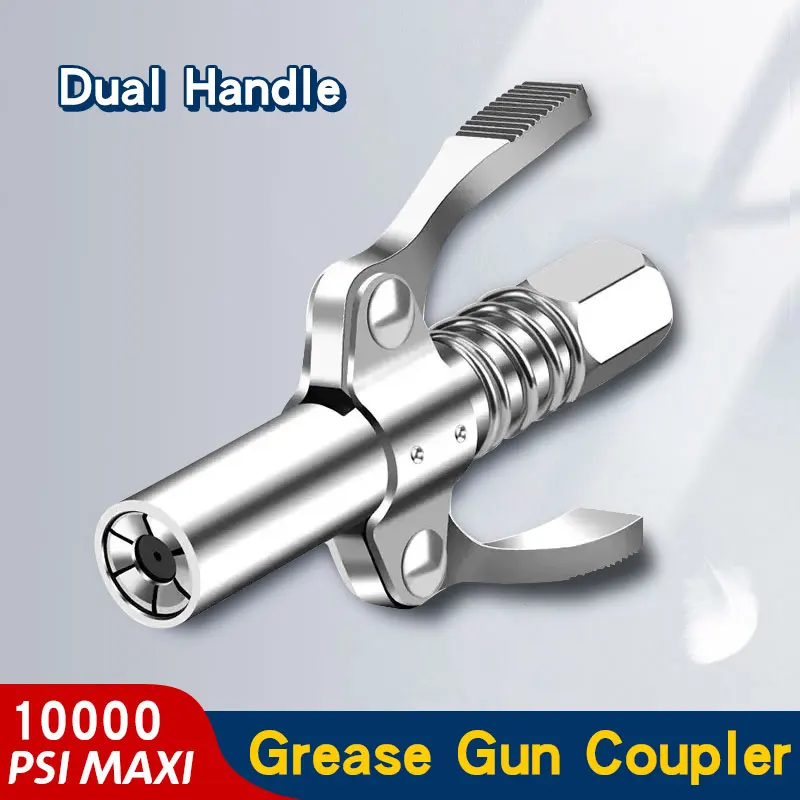 Double Handle Grease Gun Coupler 10000PSI MAXI NPTI/8 Oil Pump Quick Release Grease Nozzle Injector Lubricating Oil Grease Gun