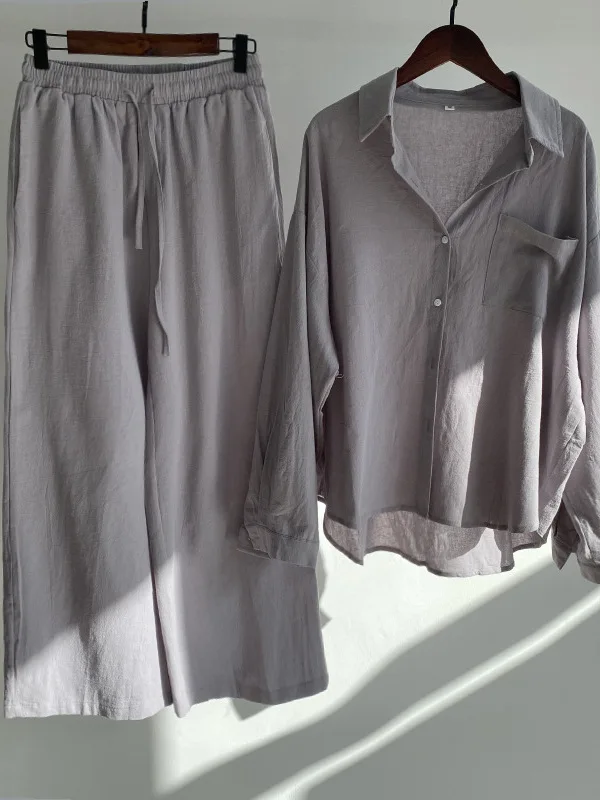 

Women's Fashion Cotton Linen Shirt High Waist Slacks Cleanfit Style Short Sleeve A-Line Sleeve Polypropylene Material