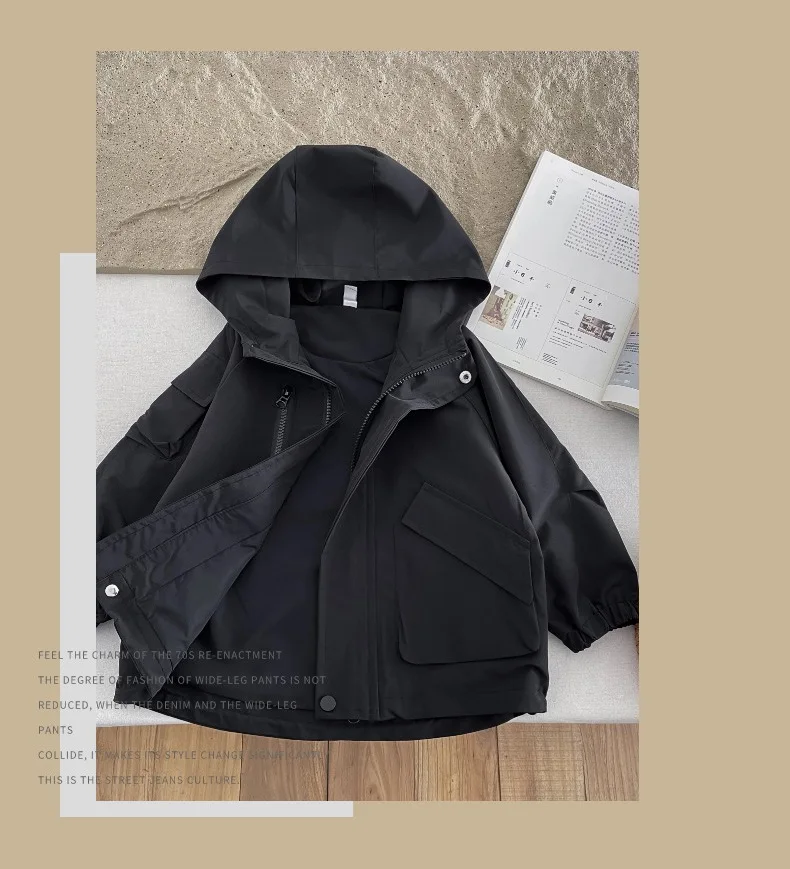 Boys Autumn Jacket 2024 New Korean Style Children Storm Jacket Spring and Autumn Children Boys Autumn Black Jacket