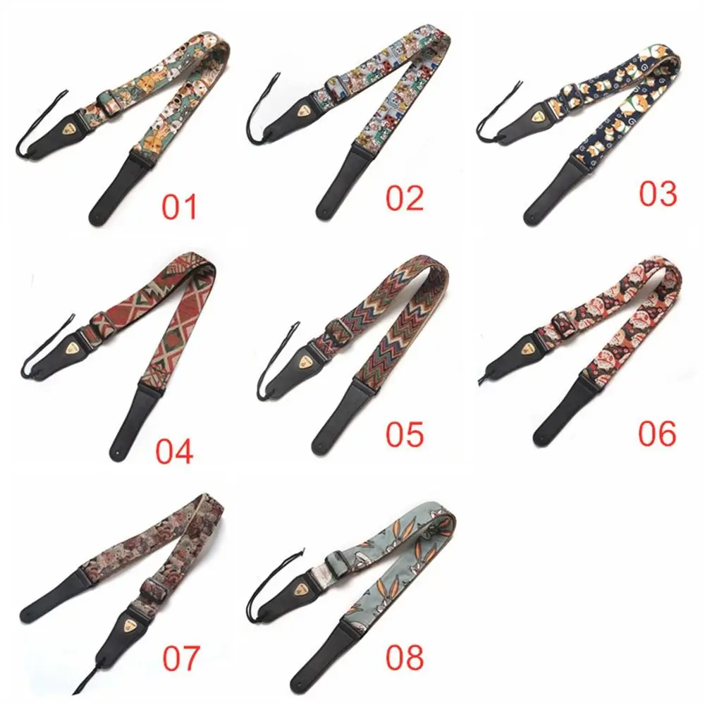 Adjustable Guitar Strap Colorful Printed Extra Wide Guitar Shoulder Strap Personalized Cotton Electric Guitar Belt