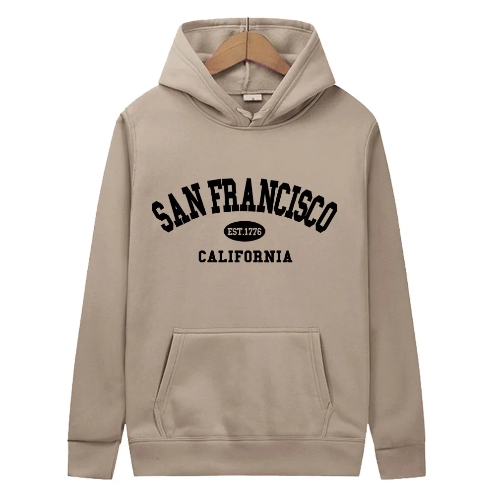 California Est.1776 San Francisco Letter Print Hoodies Women Hip Hop Street Clothes Fleece Pocket Tracksuit Casual Pullovers Hoo