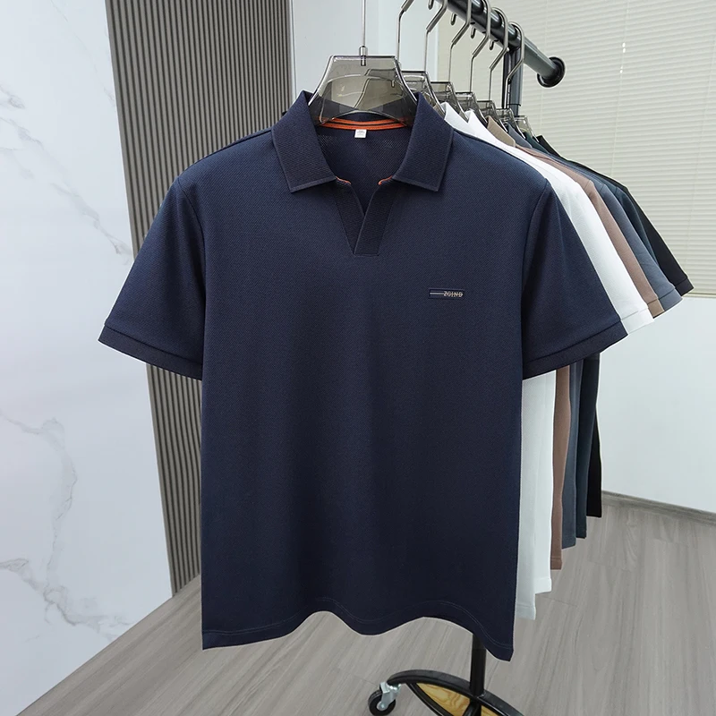 Hochwertiges Marken-Sommer-Polohemd mit kurzen Ärmeln für Herren, exquisites Abzeichen-Design, atmungsaktives und bequemes T-Shirt-Oberteil – Detail 16