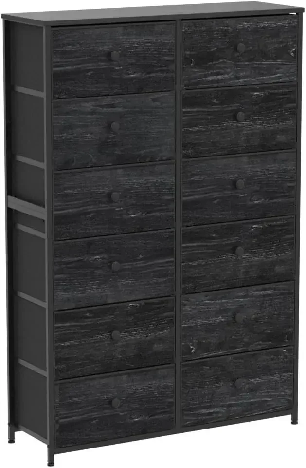 Tall Dressers for Bedroom, 12 Drawer with Wooden Top and Metal Frame, Fabric Dresser & Chest,Closet Living Room,