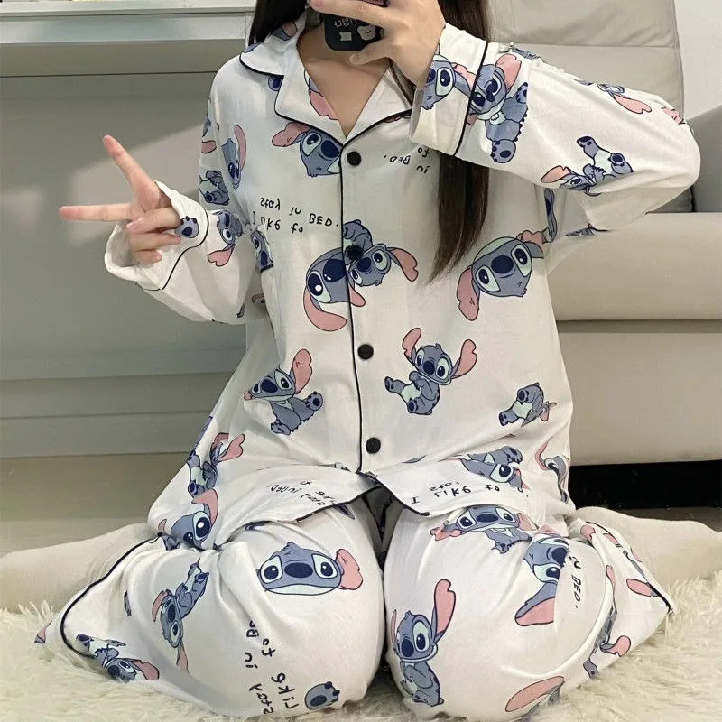 Cartoon Disney Stitch new spring and autumn student girls long-sleeved outer wear comfortable and versatile home wear pajama set