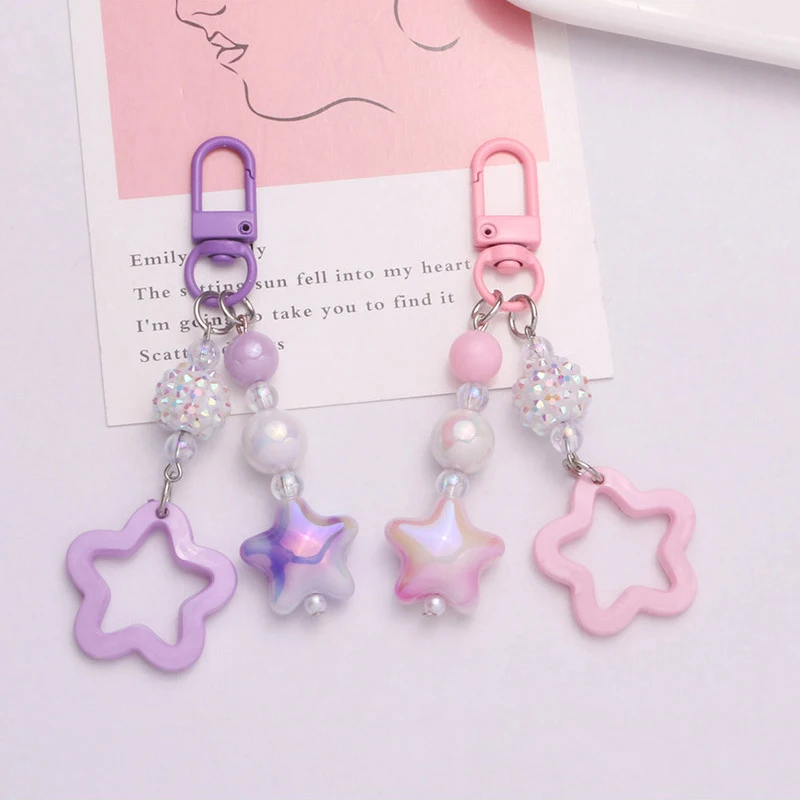 1PCS Gradient Pentagram Star Charm Keyring Fashion Bag Backpack Decoration Handmade Pendant Keyring  Charm Sweet Cool Keychain