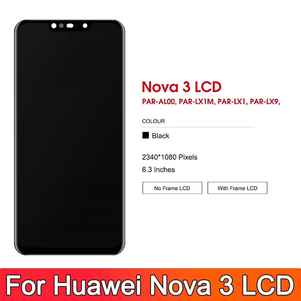 6.3\'\' Display Nova 3 LCD With Frame For Huawei Nova 3 PAR-LX1 PAR-LX9 LCD Display Touch Screen Digitizer Assembly Replacement