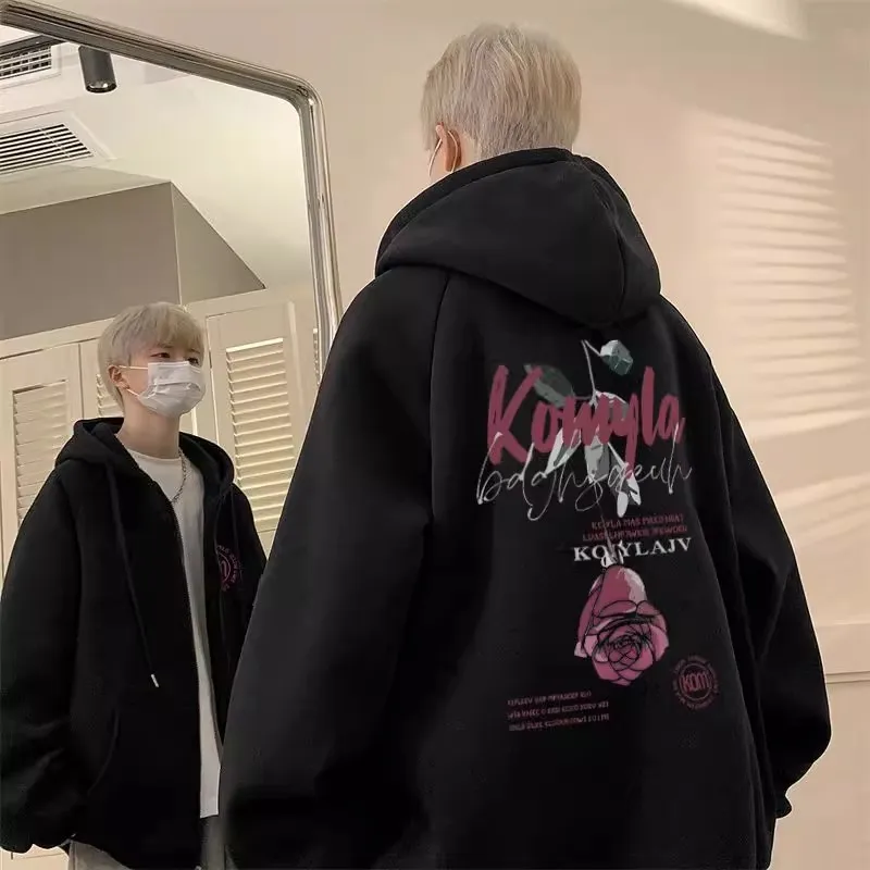 

Унисекс худи на молнии в американском уличном стиле, большие размеры (до 300 фунтов), весенне-осенний кардиган с капюшоном, парные куртки