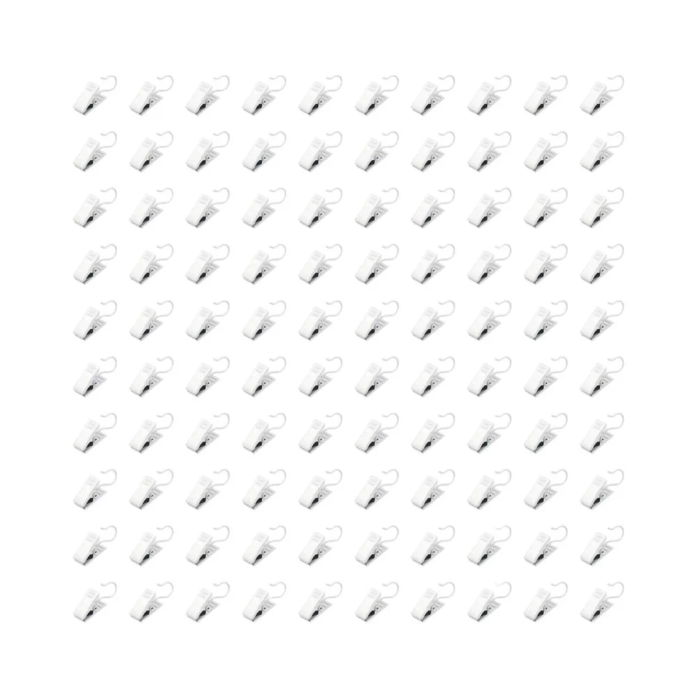 100Pcs White Metal Curtain Clips 3.2cm Serrated Loop Hook Clamps For Bathroom Window Shower Drapery Fabric Holder Home Decor