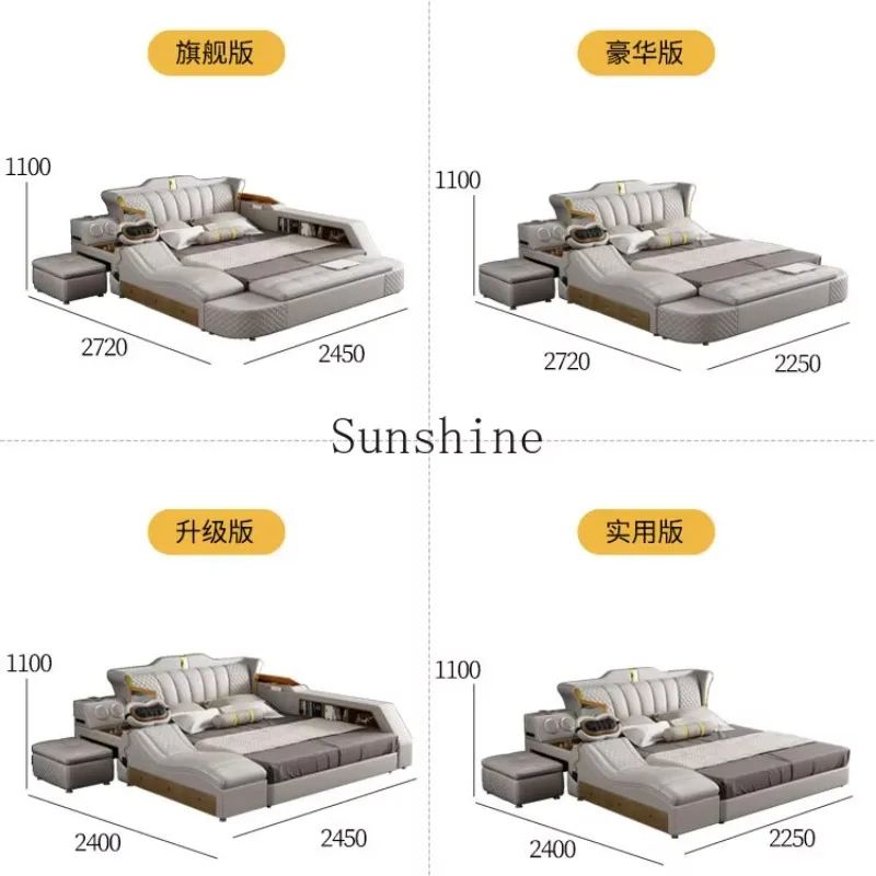 YLight luxury, multi-functional massage audio, tatami storage, leather art bed, bedroom large apartment