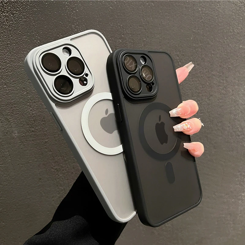 Funda blindada mate de lujo con carga magnética inalámbrica para iPhone 11 12 13 14 15 16 17 Air Pro Max Plus, a prueba de golpes 2