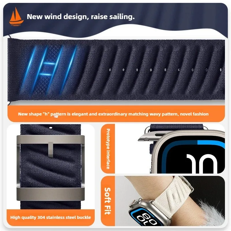 Sport Nylon Strap for Apple Watch Ultra 2 1 49mm 46mm 42mm 45mm 41mm 40 44mm En Mer Wristband iWatch Series 10 9 8 7 6 5 SE Band