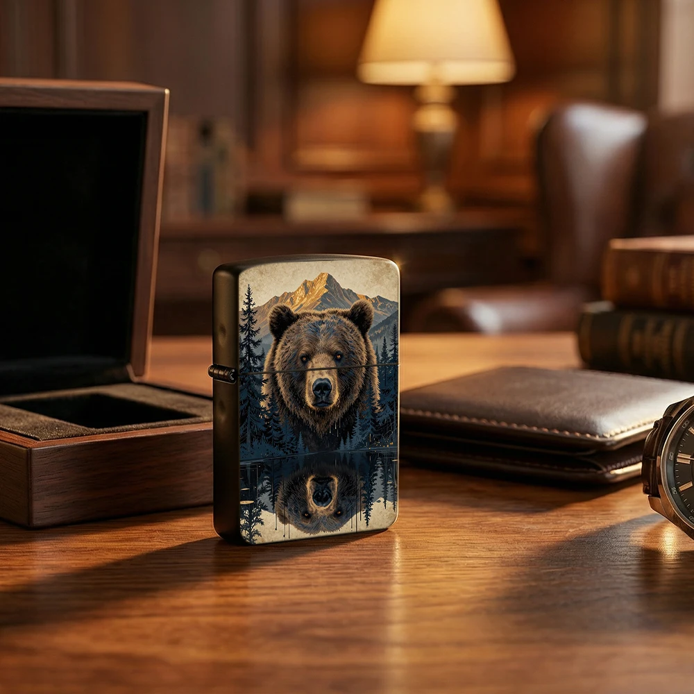 Vintage Collectible Bears - Kapaklı Çakmak Grizzly Ayı Dağ Ormanı