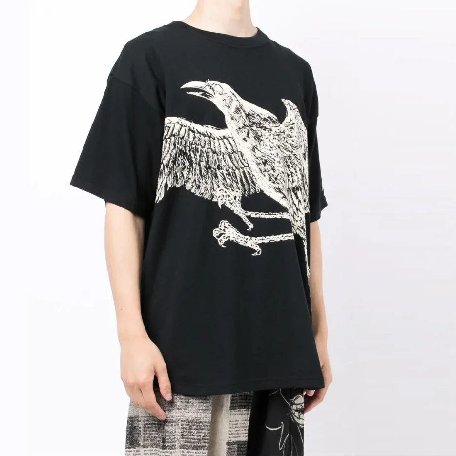 

YOJI OOAK оригинальный дизайн ворона с коротким рукавом черная футболка с принтом японская ниша модная свободная большая повседневная футболка