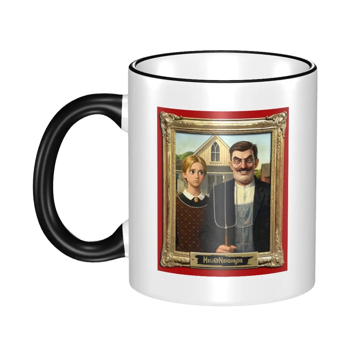 Hello Neighborn - American Gothic Mug Funny Ceramic Coffee Cups Tea Mugs Milk Cup Drinkware Gifts for Woman Man