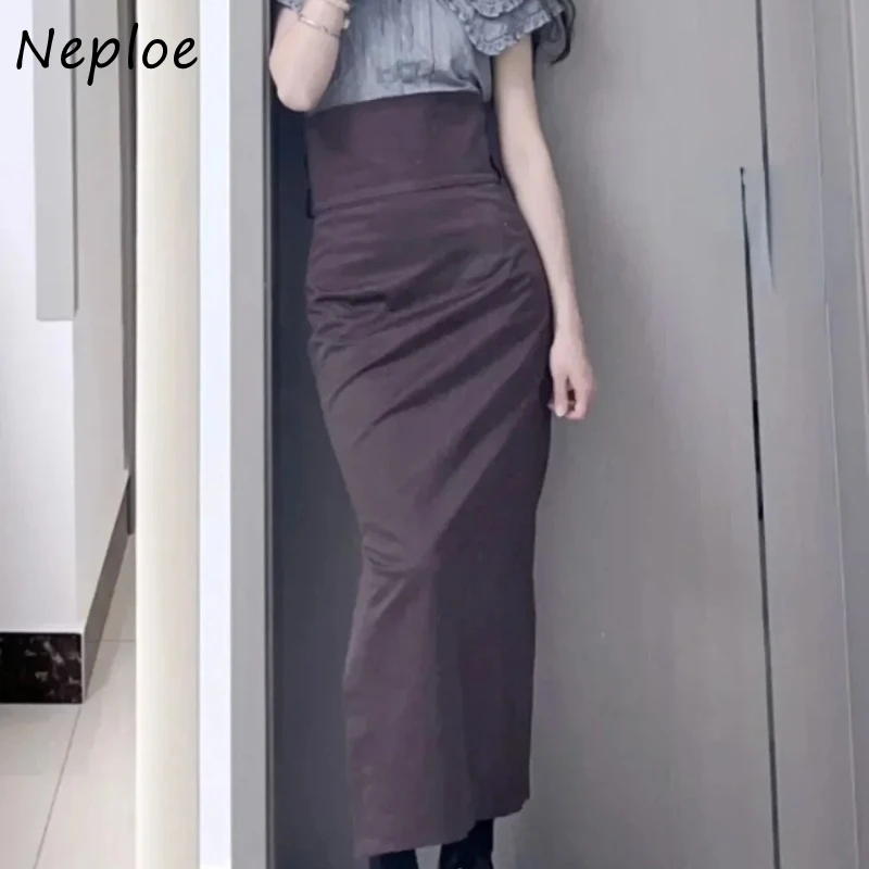 Neploe Vintage Moda Light Ripe Wind Bow Skirt High Waist Slim Vent Bodycon Mujer Falda Japan Lace Up Exquisite All-match Falda