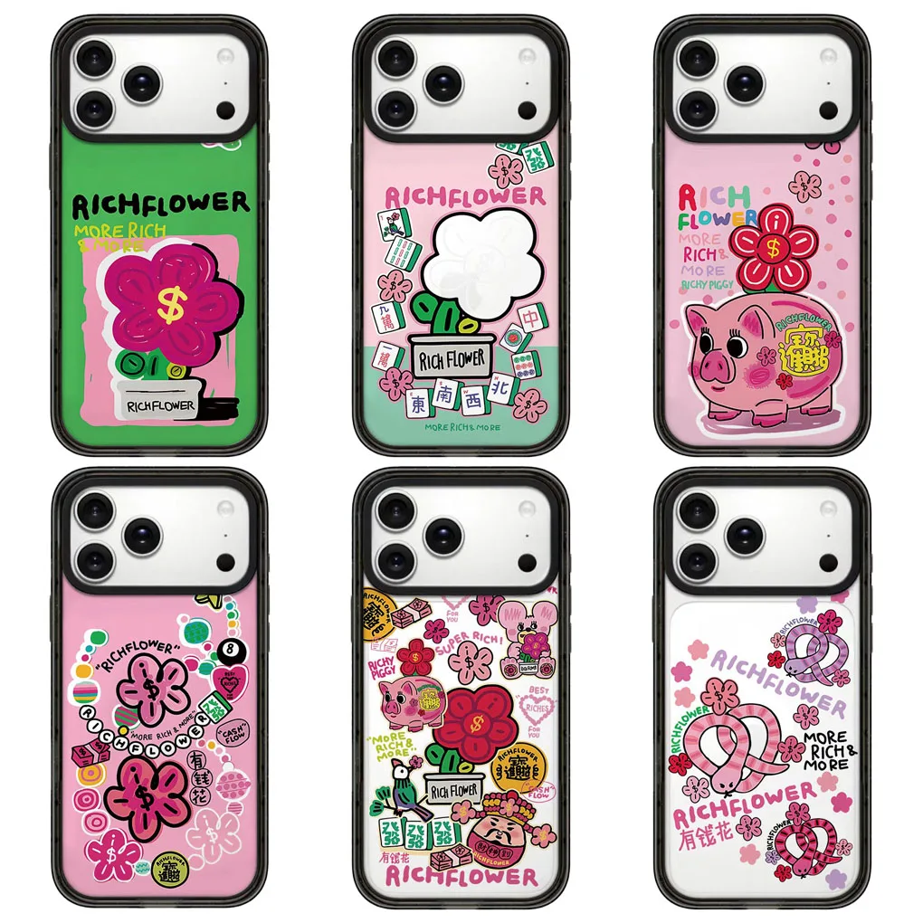 

Rich Flower 2.0 Acrylic Black Border Magnetic Phone Case Cover for IPhone 12 13 14 15 16 17 Pro Max Case