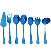 7Pcs Cutlery Set Stainless Steel Dinnerware Portable Kitchen Cake Shovel Service Fork Spoon Colander Spoon Salad Fork Tableware