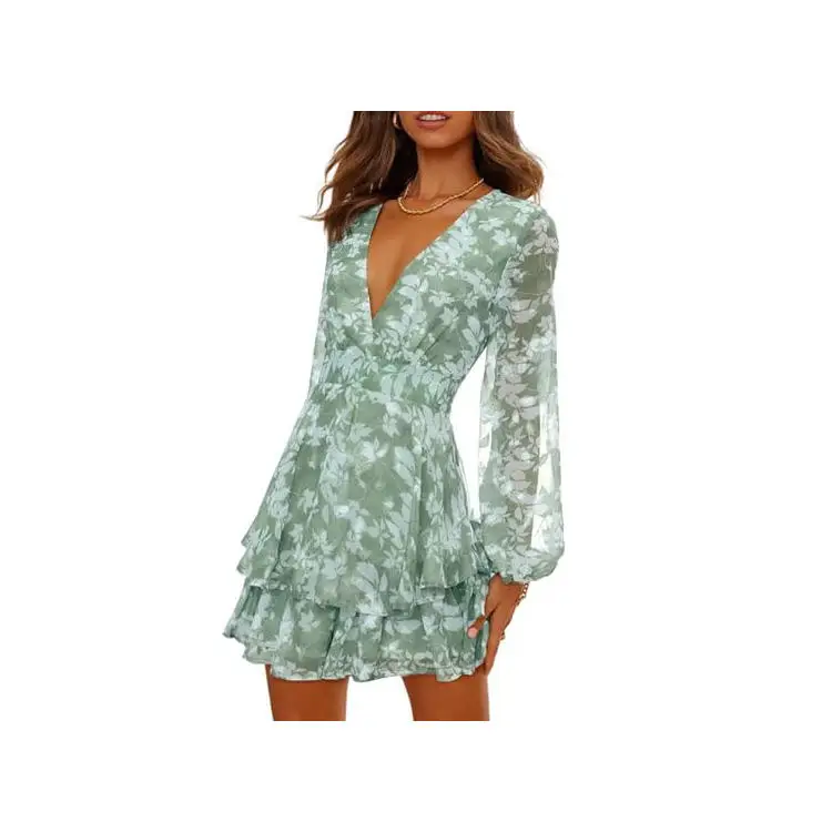 

2024 Hot Selling New Loose V-Neck Lady Elegant Dresses Sexy Short Printed Summer Dresses Women