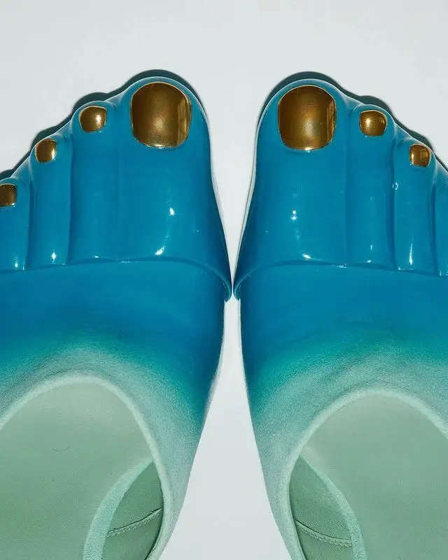 Gradient Color Five Toes Shallow Summer Women Slippers Stiletto High Heels Slip On Design Large Size Genuine Leather Sole Shoes
