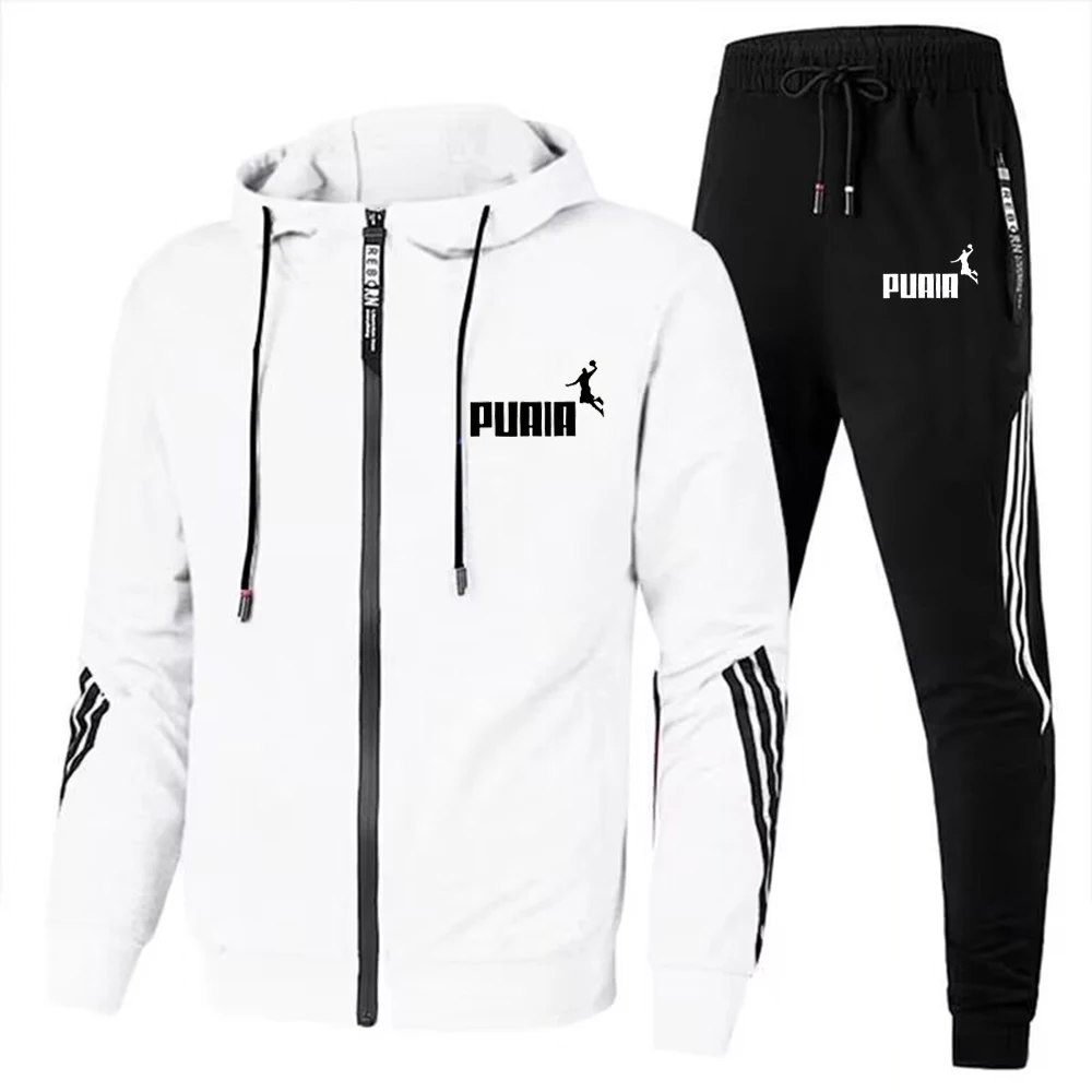 In 2024, new three stripe men\'s casual suit, men\'s scarf and printed pants with shiny logos, men\'s fitness clothing, sportswear