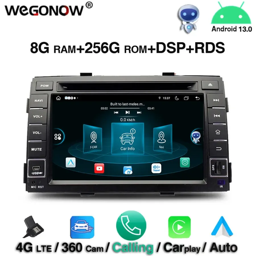 Carplay IPS 360 DSP Android 13.0 8Core 8GB RAM 256GB ROM BT 5.0 Wifi GPS Map Car DVD Player RDS Radio  For kia SORENTO 2011 2012