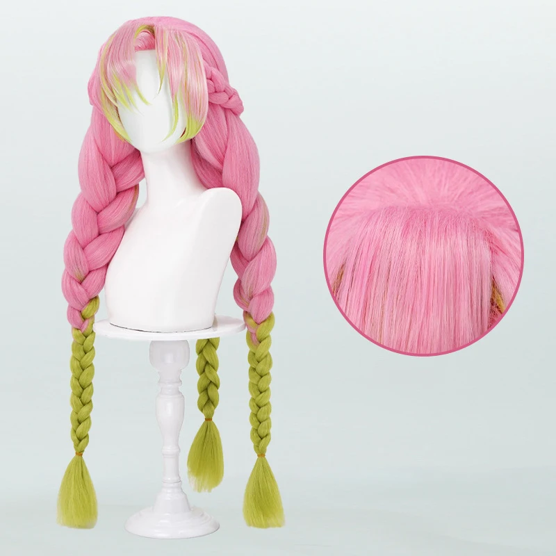 Kanroji Mitsuri Cosplay Perücke mit Perückenkappe, weiblich, Anime, Rollenspiel, langes Haar, Hochtemperatur-Drahthaar für Frauen