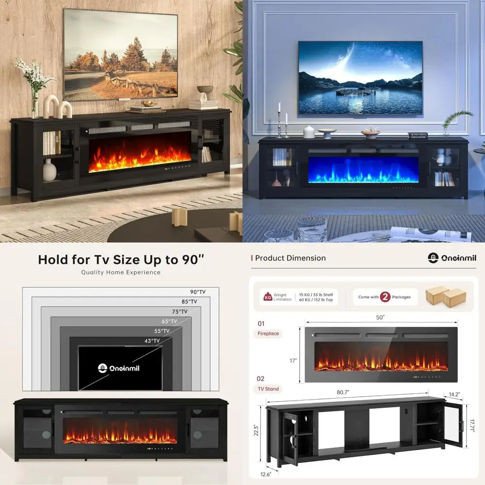 80 Modern 50 Smart TV Fireplace Stand, Entertainment Center with WiFi Connectivity
