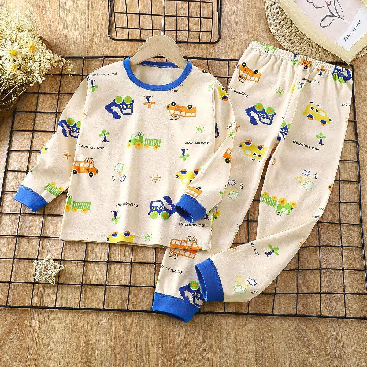 New Kids Boys Casual Pajamas Cartoon Dinosaur Long Sleeve T-Shirt Tops with Pants Baby Autumn Sleepwear Underwear Clothing Sets