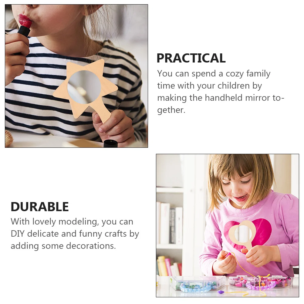 

9Pcs DIY Wooden Mirror Blank Handheld Mirror for Kids Unfinished Craft Kit Children Educational Supplies Hand Painting Mold