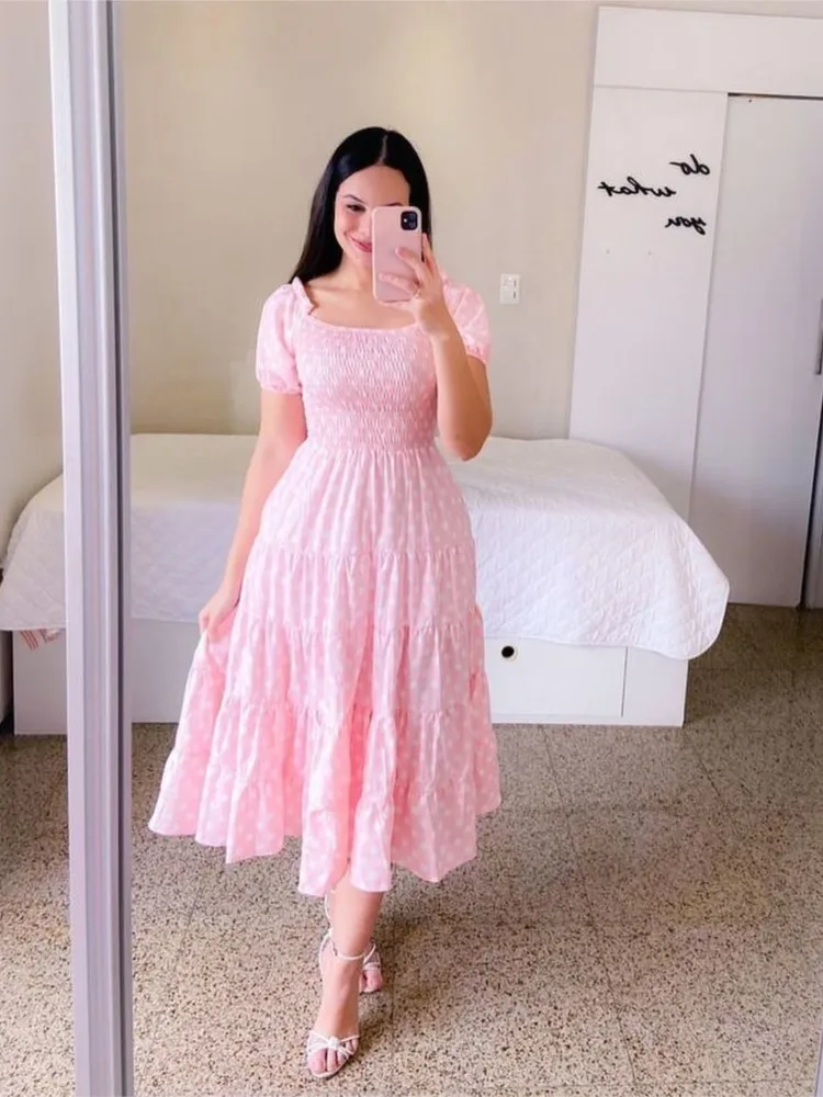 Vestido largo con estampado Floral a la moda para primavera y verano, vestido Sexy con hombros descubiertos para fiestas de mujer, vestido elegante de longitud media