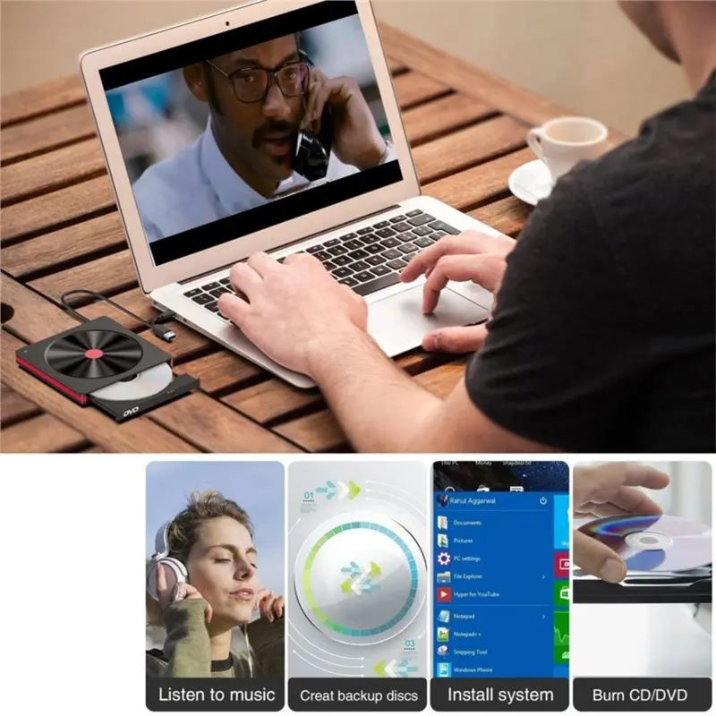 M51K-External CD DVD+ /-RW Burner USB 3.0 Type-C BD/DVD/CD ROM Reader DVD Player Drive For PC Laptop Desktop