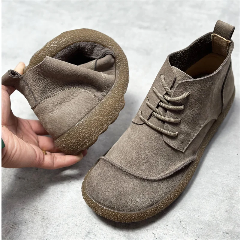 

Кожаные ботинки с мягким верхом из воловьей кожи, дышащие высокие кеды, повседневные ботинки с широкой головкой, осень-зима, новые ботинки