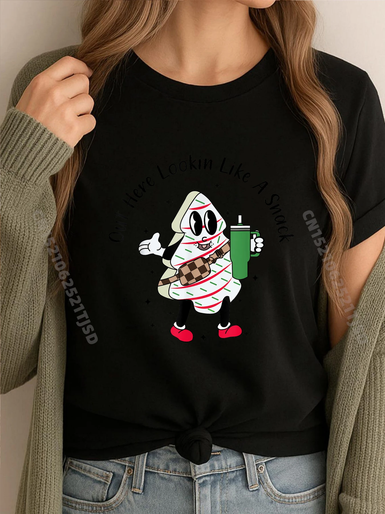 

Tree Cake Debbie Xmas Out Here Lookin Like A Snack Christmas Streetwear T Shirts For Woman Tshirt Woman Mother's Day
