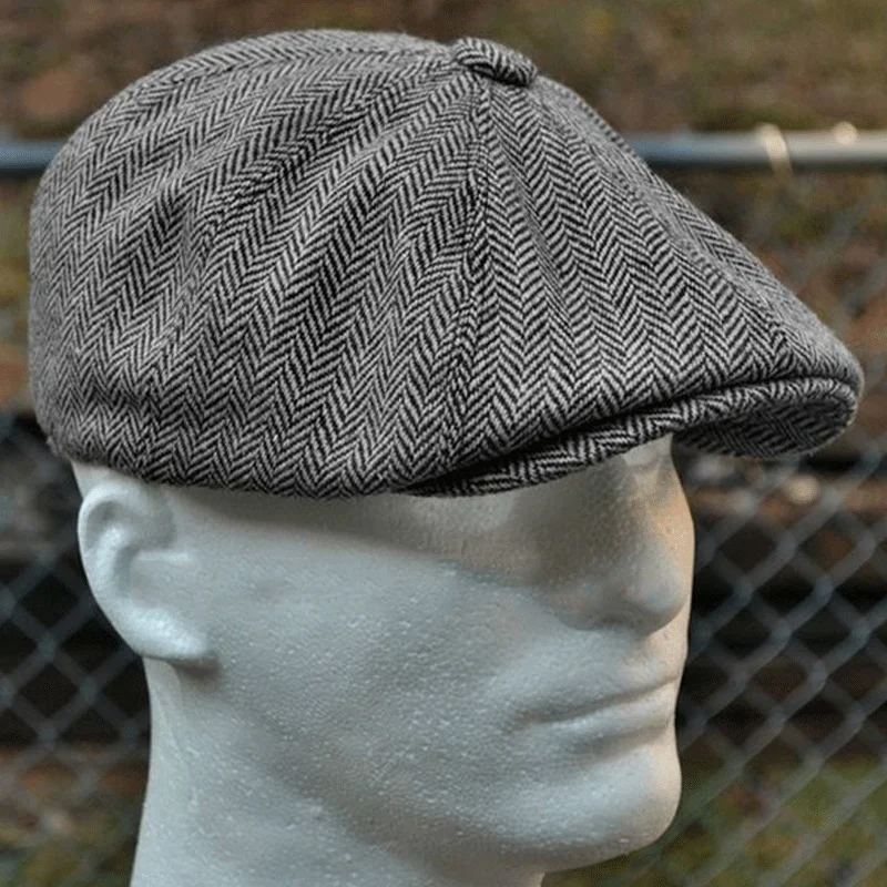 Men herringbone style berets retro woolen top felt hat fashion wild casual berets flat berets