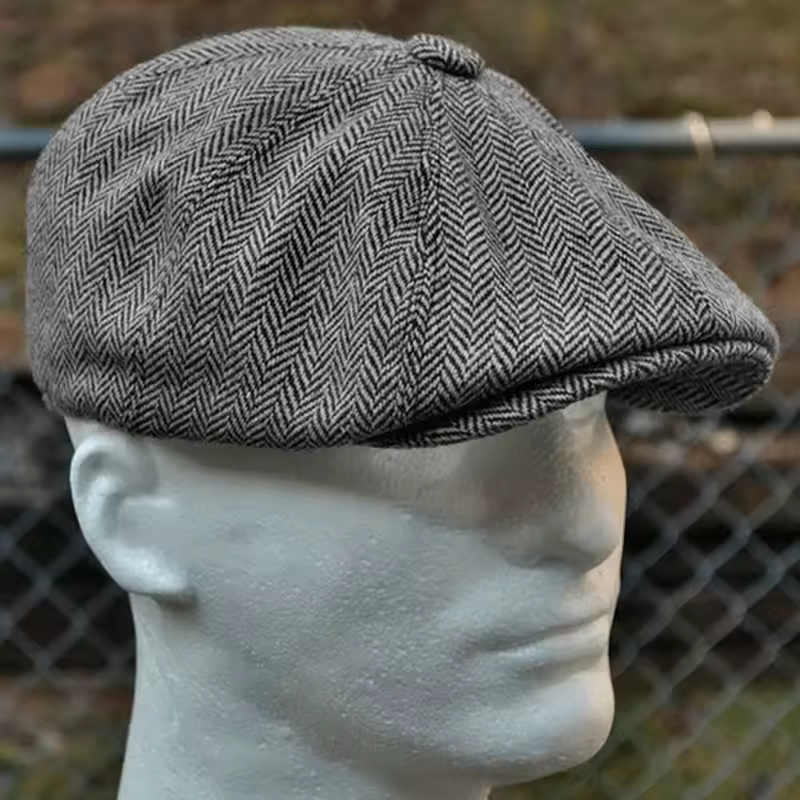 Men herringbone style berets retro woolen top felt hat fashion wild casual berets flat berets - Image 3