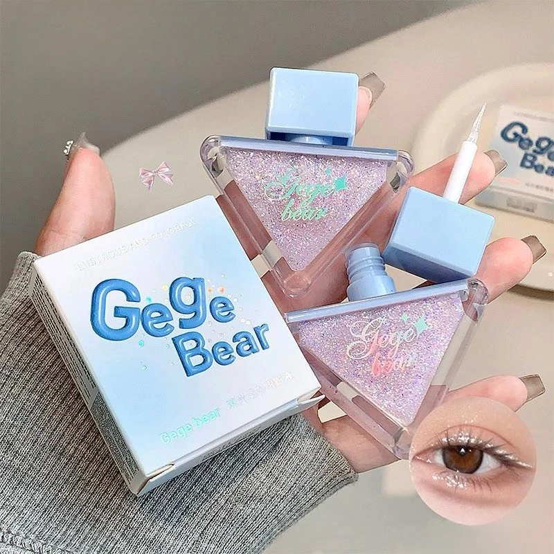 Sombra de ojos monocromática triangular creativa, brillo nacarado líquido, resaltador, barras de ojos líquidas de gusano de seda, maquillaje de ojos para mujer